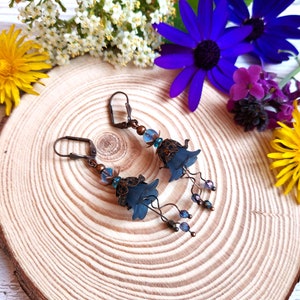 Bluebell Flower earrings, Handmade Boho Floral Dangle Drops, Copper Lever Back, Flower Forest Fairy Cottage Core, Blossom, Gift Box Included image 3