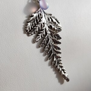 Large Fern Leaf Pendant Necklace, Layering, Choose 16 26 Silver Plate Chain, Extendable, Nature, Foliage, Bracken, Teardrop Frosted Glass image 4