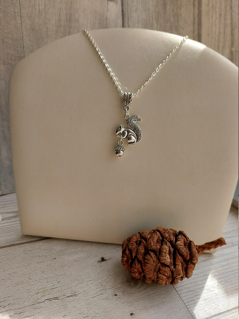 Squirrel and Acorn Pendant Necklace. Silver Plate Personalise Choose Chain length. Extendable, Gift for Nature lover, Oak Tree Nut, image 10