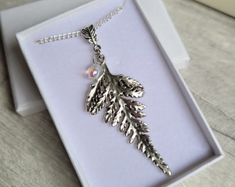 Large Fern Leaf Bracken Pendant Necklace, Choose 16"- 26", Silver Plate, Layering, Extendable. Woodland, Forest FairyCore, Folklore lovers.