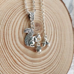 Squirrel and Acorn Pendant Necklace. Silver Plate Personalise Choose Chain length. Extendable, Gift for Nature lover, Oak Tree Nut, image 3