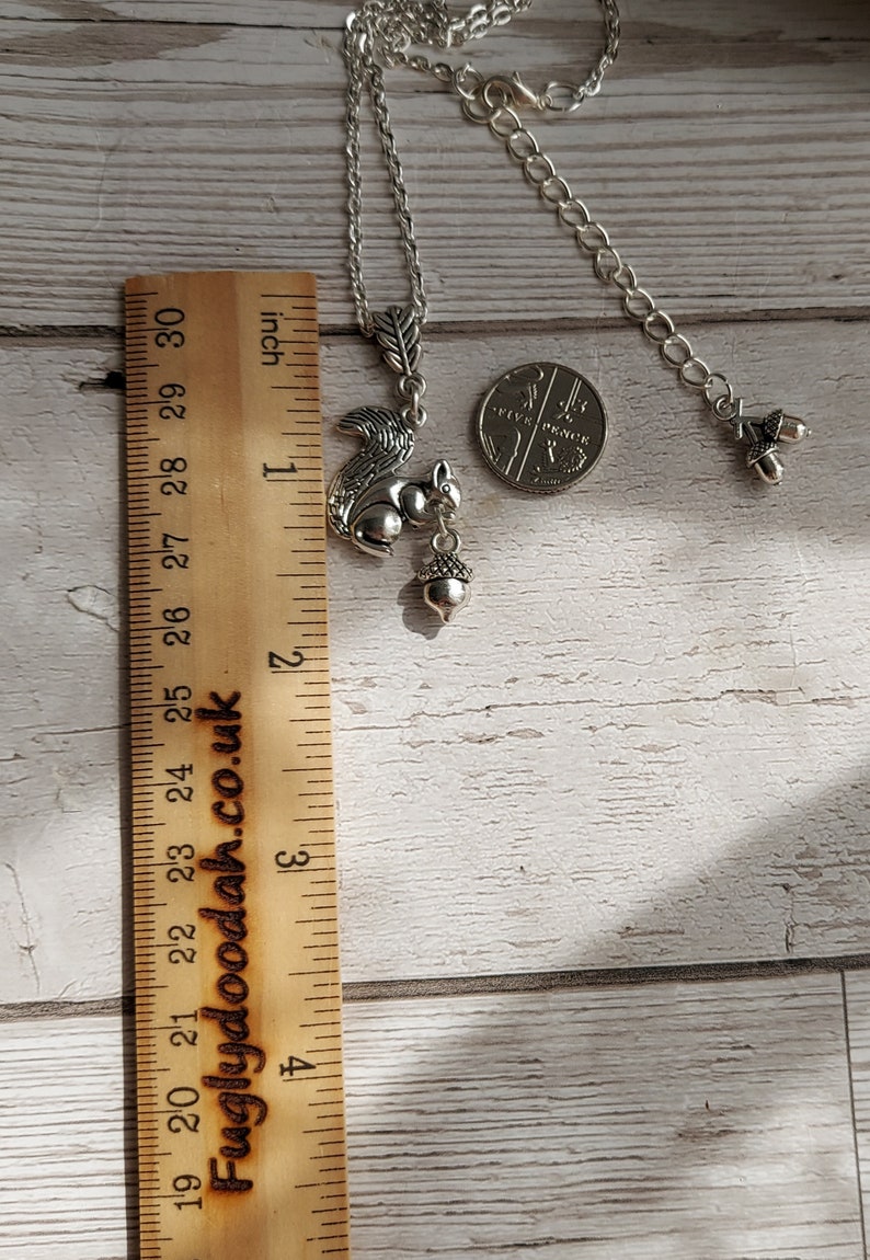 Squirrel and Acorn Pendant Necklace. Silver Plate Personalise Choose Chain length. Extendable, Gift for Nature lover, Oak Tree Nut, image 7