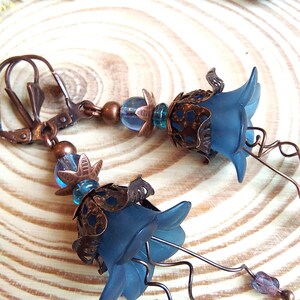 Bluebell Flower earrings, Handmade Boho Floral Dangle Drops, Copper Lever Back, Flower Forest Fairy Cottage Core, Blossom, Gift Box Included image 4