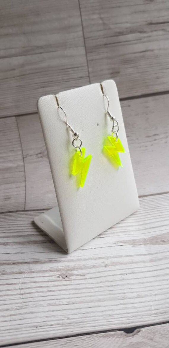 Small Lightning Bolt Earrings Acid Neon Yellow Green Unisex Dangle Earrings. Acrylic Lightweight Earrings Etsy