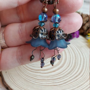 Bluebell Flower earrings, Handmade Boho Floral Dangle Drops, Copper Lever Back, Flower Forest Fairy Cottage Core, Blossom, Gift Box Included image 8