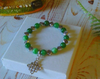 Natural Grade AA Emerald Celtic Charm Bracelet Featuring Small Square Celtic Knot Beads and an Silver Celtic Knot Charm ~ May Birth Stone!