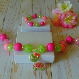 Tom the Turtle Rhinestone Acrylic Chunky Bubblegum Necklace and Bracelet Set