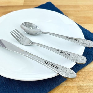 Personalized Kids Flatware Set: Engraved Bear Utensils, Custom Toddler Gift