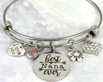 Best Nana Ever Stainless Steel Silver Tone Expandable Bangle Bracelet