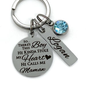 Mother Son Keychain Infinity There/'s This Boy Who Stole My Heart He Calls Me Mom Mother Son Gift Keychain