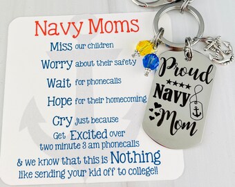 Proud Navy Mom, Laser Engraved Dog Tag Keychain, Mom to a Sailor, US Navy, Stainless Steel, USN, Military keychain
