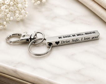 Personalized Stainless Steel Engraved 4-Sided Bar, Custom Keychain