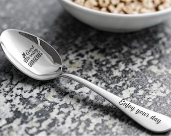 Engraved Stainless Steel Spoon – Good Morning Breakfast Flatware