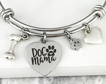 Dog Mama charm bracelet, pet mom bracelet, 60 mm bracelet, expandable bracelet, foster mom, pet rescue