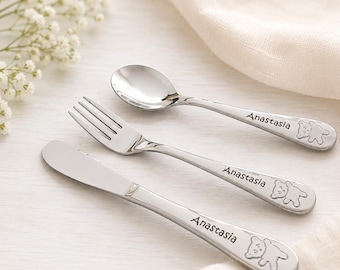 Personalized Kids Flatware Set: Engraved Name Utensils, Custom Toddler Gift
