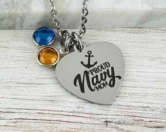 Proud Navy Mom, Laser Engraved Necklace, customized Military mom, stainless steel necklace, mom to a sailor