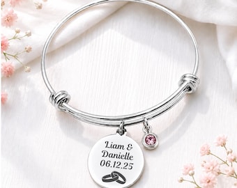 Personalized Engraved Bangle Charm Bracelet, Stainless Steel custom bracelet