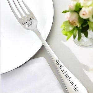 Funny Retirement Fork I&#39;m Done with Year – Stick a Fork in Me – Engraved Stainless Fork Gift –Custom Retirement Gift, Laser Engraved Fork