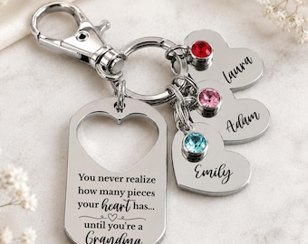 Personalized Keychain with Birthstones | Pieces of My Heart | Custom children Name Keychain