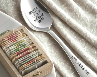 Engraved Stainless Steel Spoon – "Tea-Riffic Mom" Gift for Mother's Day