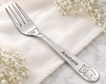Personalized Stainless Steel Child Fork, Bear Design