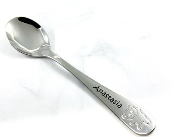 Personalized Stainless Steel Child's Spoon, customized toddler spoon, toddler spoon, name spoon, bear spoon, kid utensil, child spoon