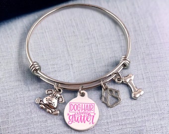 Dog Hair is my Glitter | Sublimated Printed Charm Bracelet, pet mom bracelet, 60 mm bracelet, expandable bracelet, pet hair, dog lover