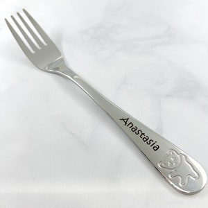 Personalized Stainless Steel Child's Fork, customized child fork, toddler fork, name fork, bear fork, special meal fork, custom utensil