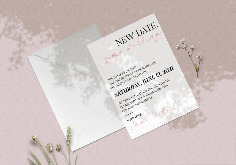 New Wedding Date Postponed Wedding COVID Wedding Card Save Our New Date Wedding Date Change Wedding Announcement Wedding Update Card