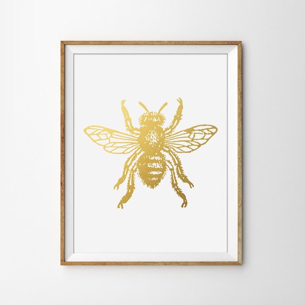 Faux Gold Foil Bee Art Print. Décor moderne à la maison. Art de bureau. Imprimé d’art minimaliste. Chic. Tendance. Art des insectes.