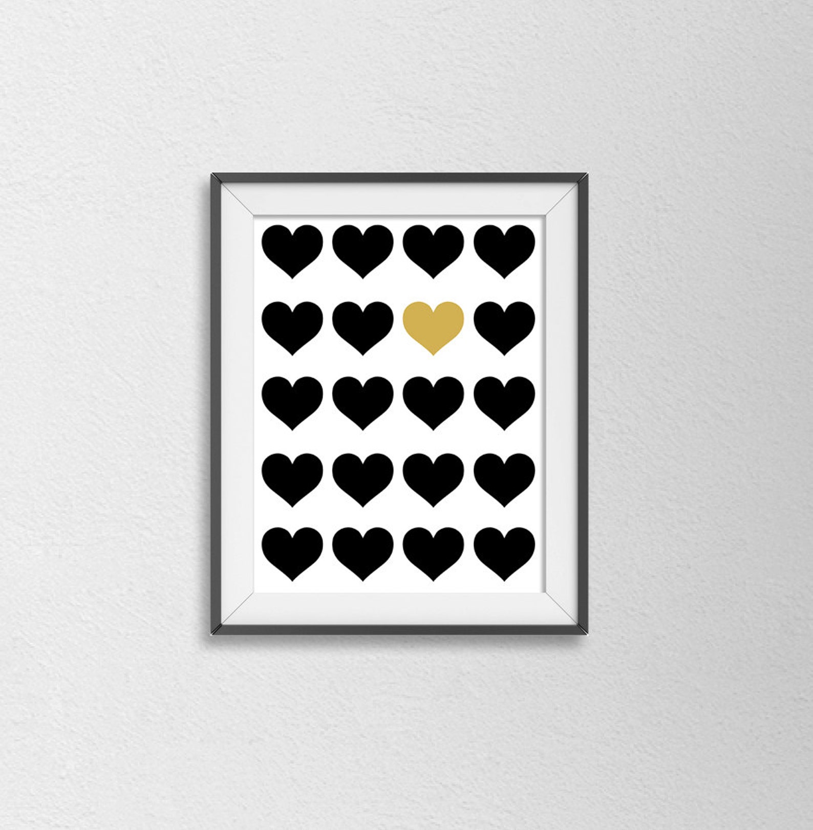 Black and Gold Heart Poster. Modern Wall Art. Bedroom Decor. Etsy