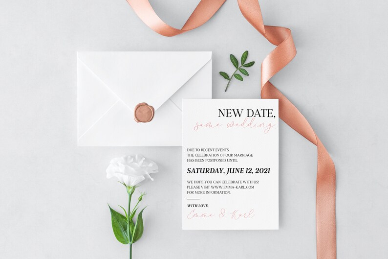New Wedding Date Postponed Wedding COVID Wedding Card Save Our New Date Wedding Date Change Wedding Announcement Wedding Update Card