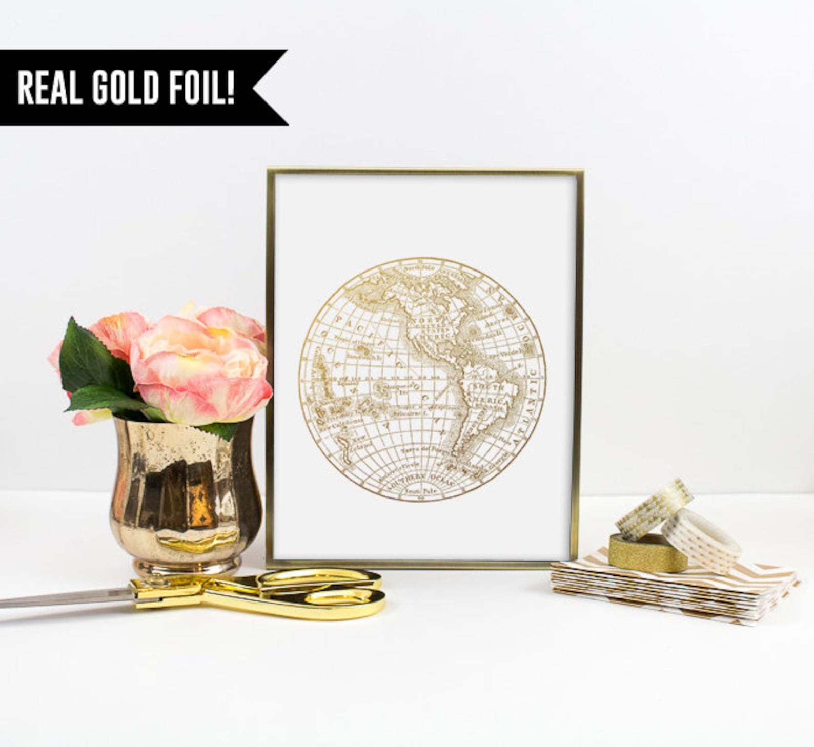 World Map Gold Foil Print World Map Print Gold World Map - Etsy