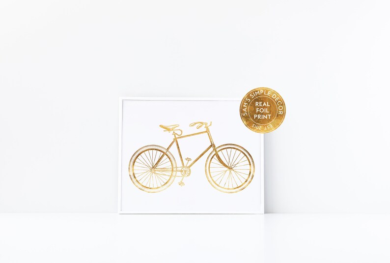 Bike Design Vintage Bike Print Bike Print Bike Wall Decor Bicycle Art Print Unicycle Print Cycling Print Bike Poster Gold Foil Print