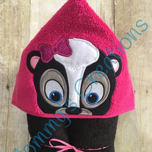 Girl Skunk Applique Hooded Bath, Beach, Pool Towel, Cover Up 30" x 54" Personalization Available