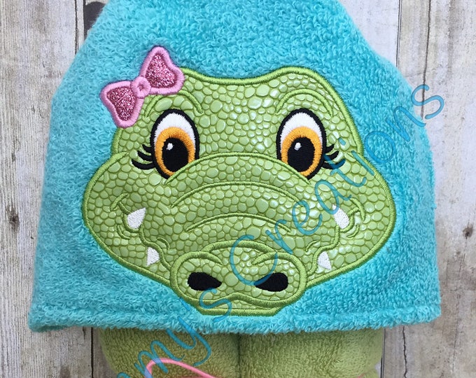 Alligator Girl Applique Hooded Bath, Beach, Pool Towel, Cover up 30 X