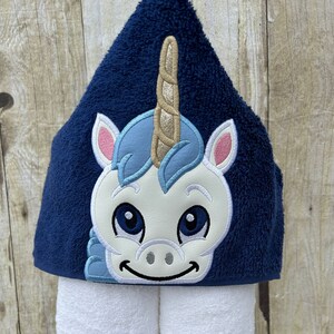 Unicorn Applique Hooded Bath, Beach, Pool Towel, Cover Up 30" x 54"   Personalization Available
