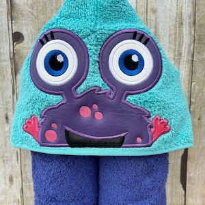 Purple Monster Applique Hooded Bath, Beach, Pool Towel, Cover Up 30" x 54"   Personalization Available