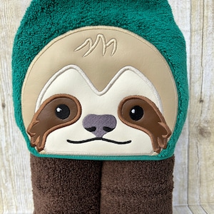 Sloth Applique Hooded Bath, Beach, Pool Towel, Cover Up 30" x 54"   Personalization Available