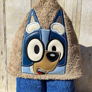 Blue Heeler Pup Applique Hooded Bath, Beach, Pool Towel, Cover Up 30&quot; x 54&quot;   Personalization Available