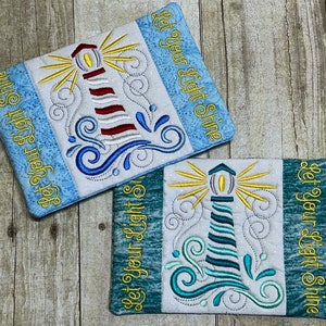Let Your Light Shine Lighthouse--Mug Rug, Embroidered, Quilted--Makes a Great Gift