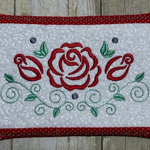 Rose and Rose Buds--Mug Rug, Embroidered, Quilted--Makes a Great Gift
