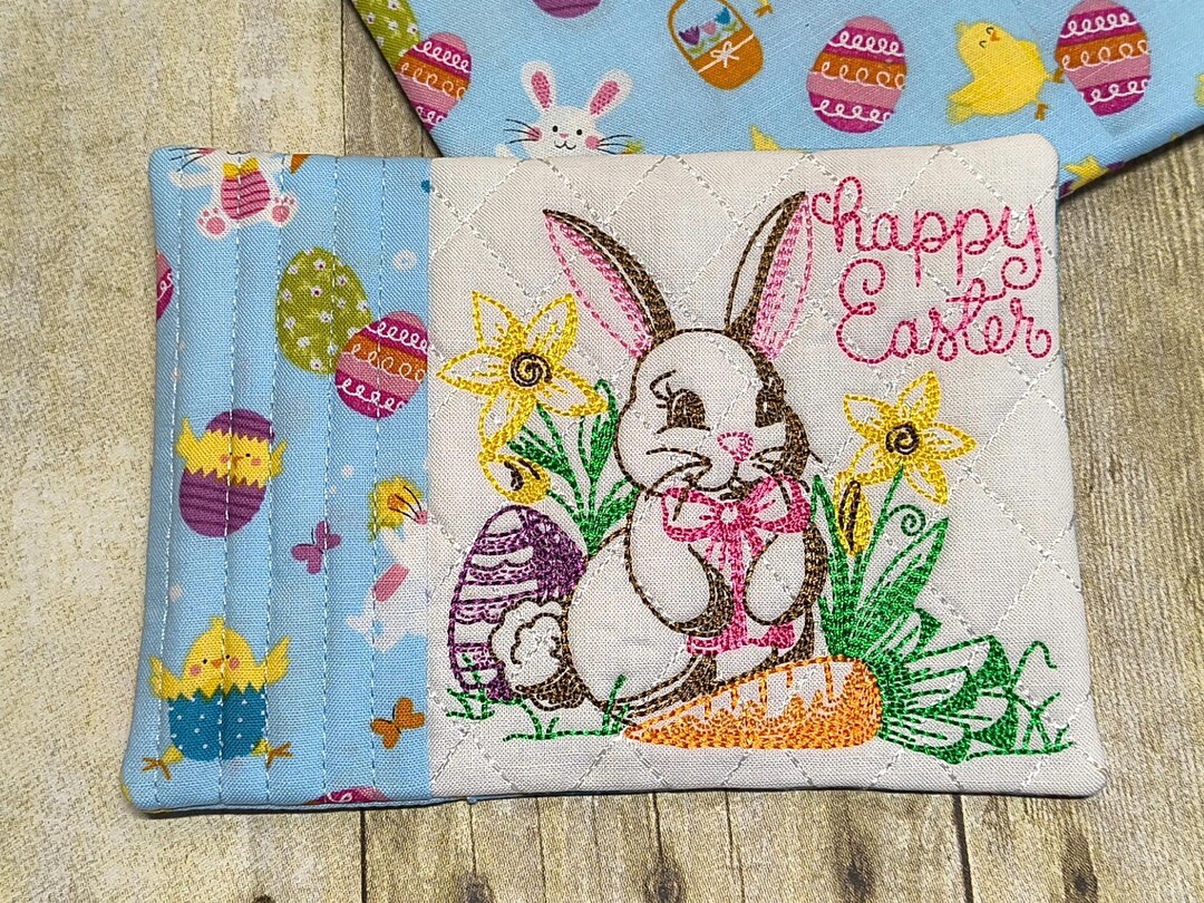 Happy Easter Rug Happy Easter--mug Rug, Embroidered, Quilted--makes a Great Gift - Etsy