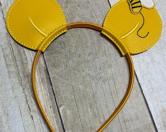 Cerchietto ricamato con orecchie da orso di miele giallo e orecchie da topo.