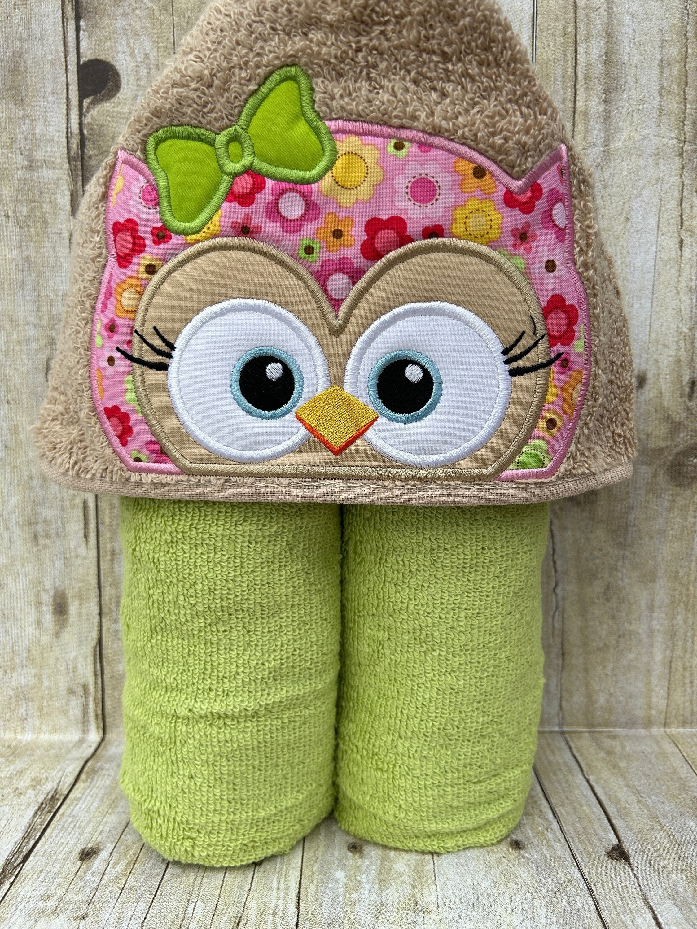 Pink Flowers Owl Applique Hooded Bath, Beach, Pool Towel, Swim Cover Up 30" x 54" Personal