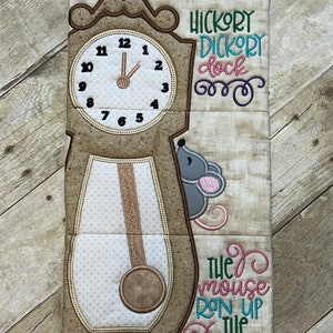 Hickory Dickory Dock Nursery Rhyme Wall Hanging Embroidered 9&quot; x 16&quot; Handmade Free Shipping