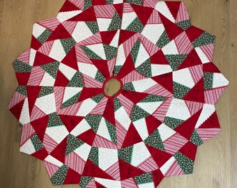 Boomrok Crazy Patch, zuurstokken, rood, wit en groen, groot formaat 50 x 50 inch machinaal geborduurd, handgemaakt, gratis verzending