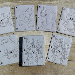 6 Sea Animals Reusable Coloring Pages, Busy Book, Quiet Book, Dry Erase Coloring