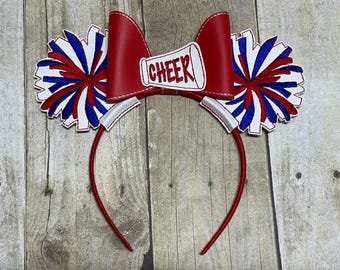 Cheer Pompoms Mouse Ears Headband  Embroidered