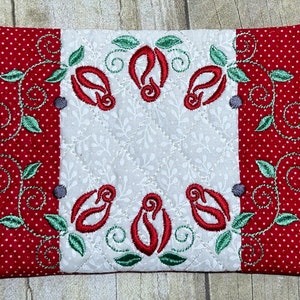 Rose Buds--Mug Rug, Embroidered, Quilted--Makes a Great Gift